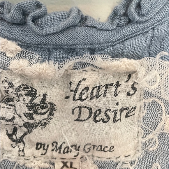 Heart’s desire lagenlook blue linen, ruffle pin tech tank top XL - Picture 2 of 9